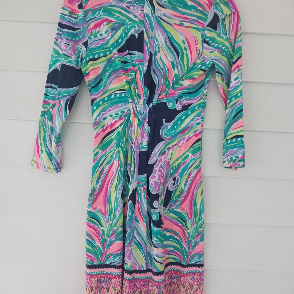 Lilly Pulitzer XS 3/4 Sleeve Dress Stetchy Sheath Preppy Southern Coastal - Picture 3 of 7